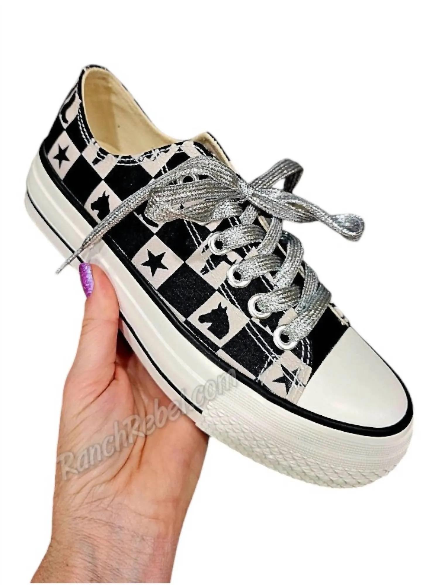 2Flyco - Women's Checkered Cowgirl Kickers Sneaker