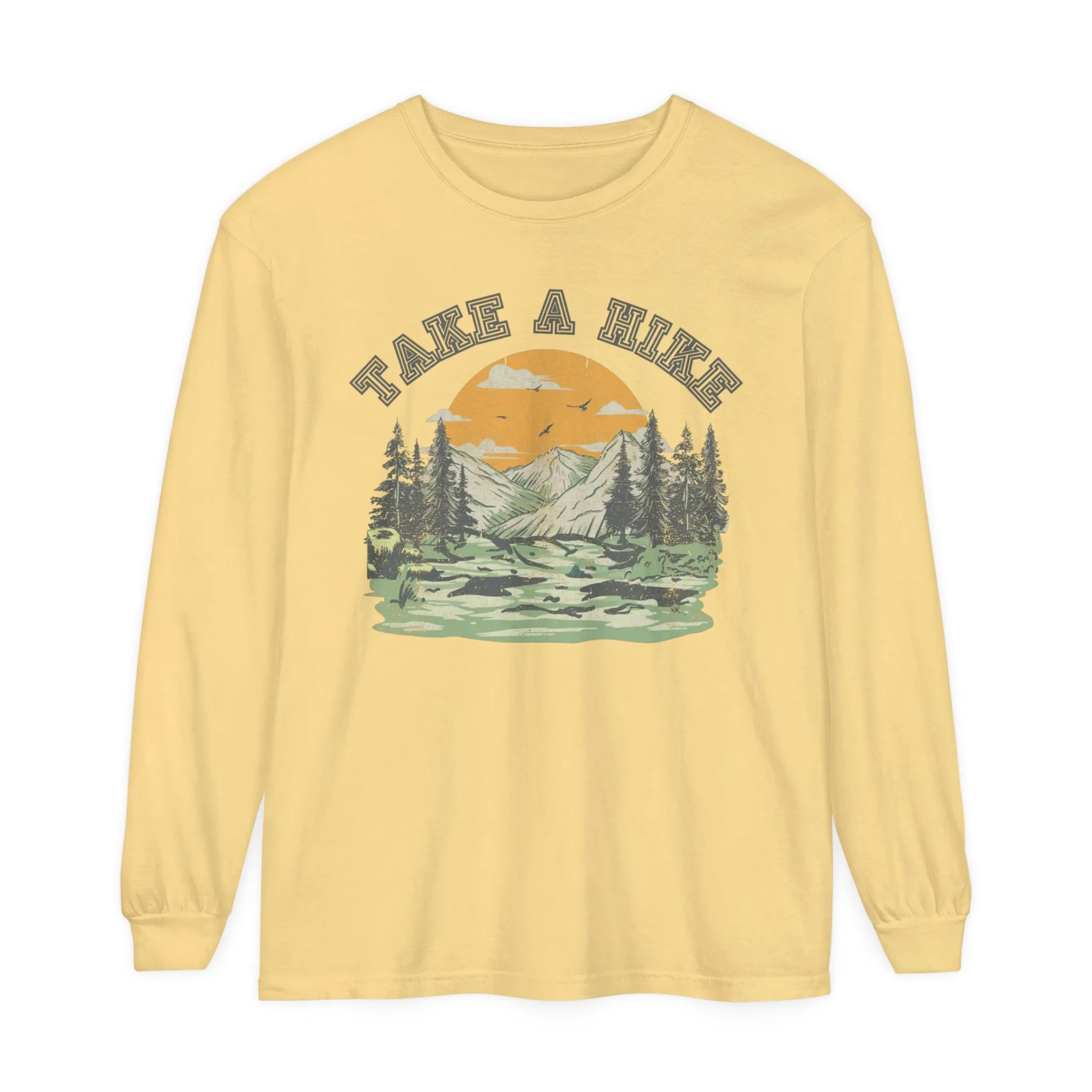 Comfort Colors Garment-Dyed Long Sleeve T-Shirt - 'Take a Hike' Mountain View Adventure Tee