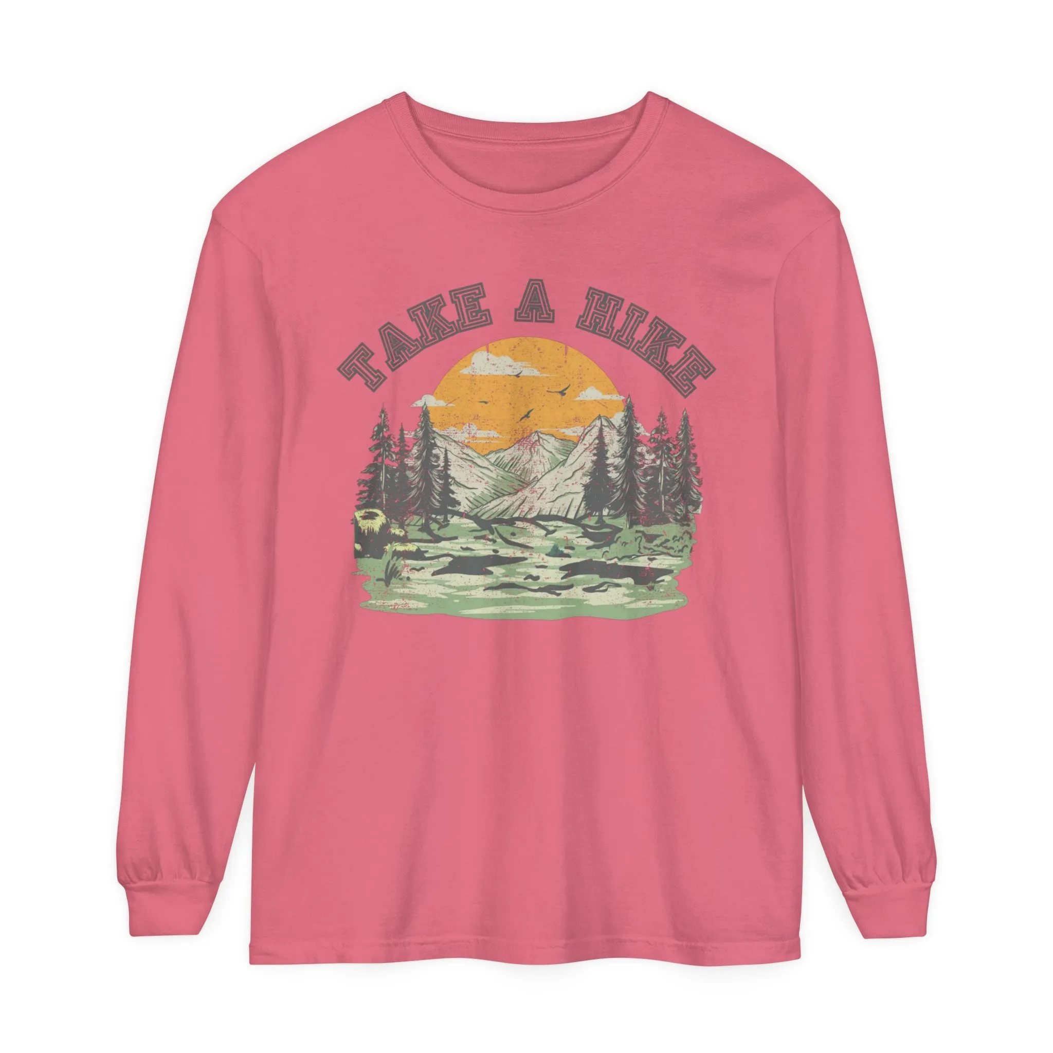 Comfort Colors Garment-Dyed Long Sleeve T-Shirt - 'Take a Hike' Mountain View Adventure Tee