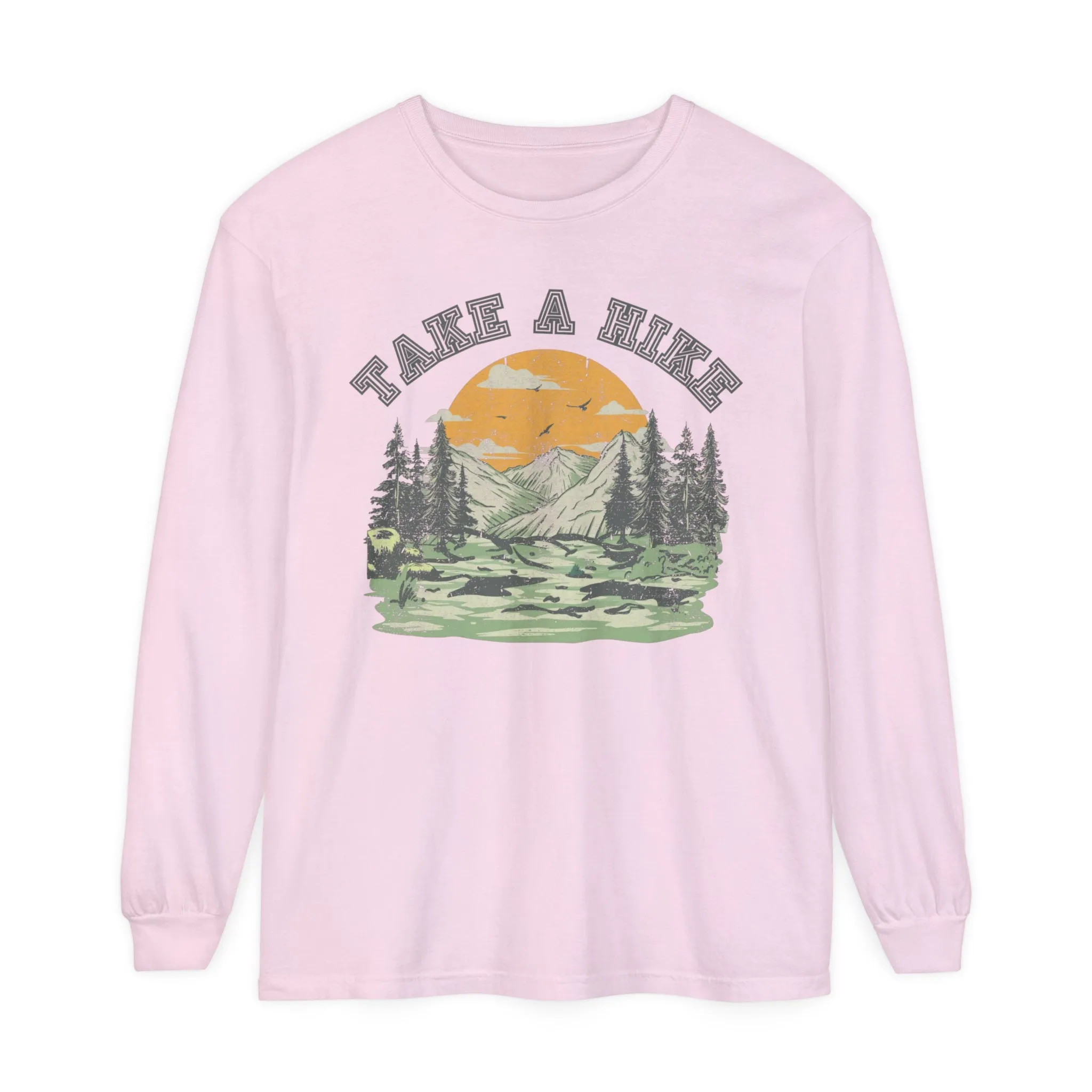 Comfort Colors Garment-Dyed Long Sleeve T-Shirt - 'Take a Hike' Mountain View Adventure Tee