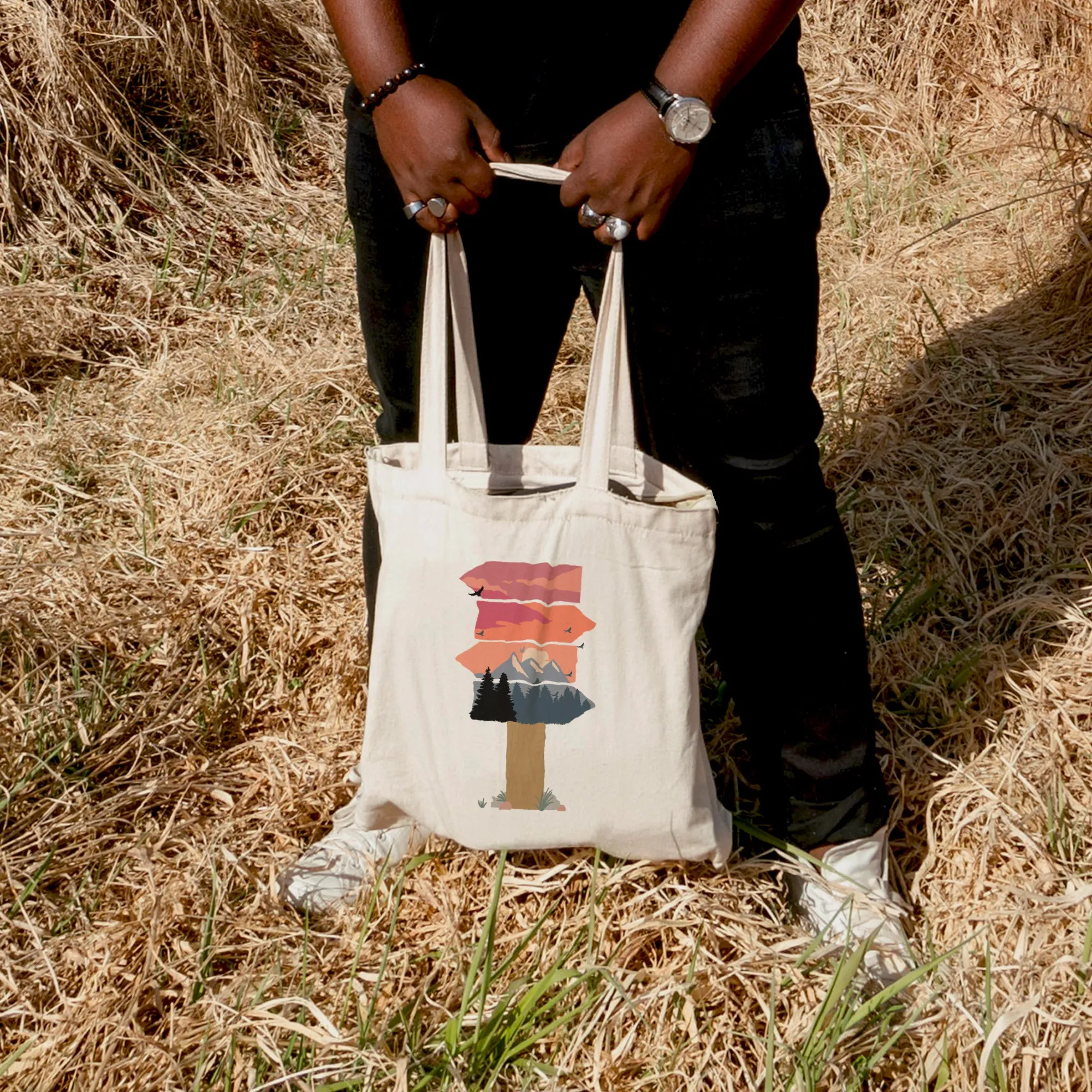 Mountain signboard Tote Bag