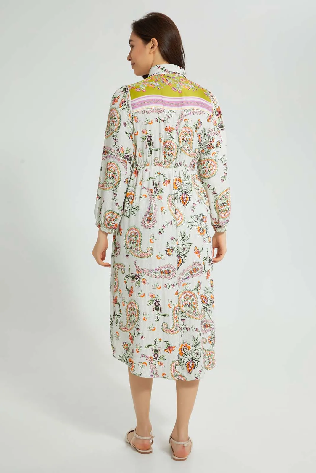 Multicolour Paisley Satin Shirt Dress