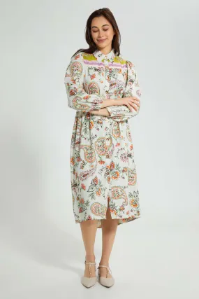 Multicolour Paisley Satin Shirt Dress