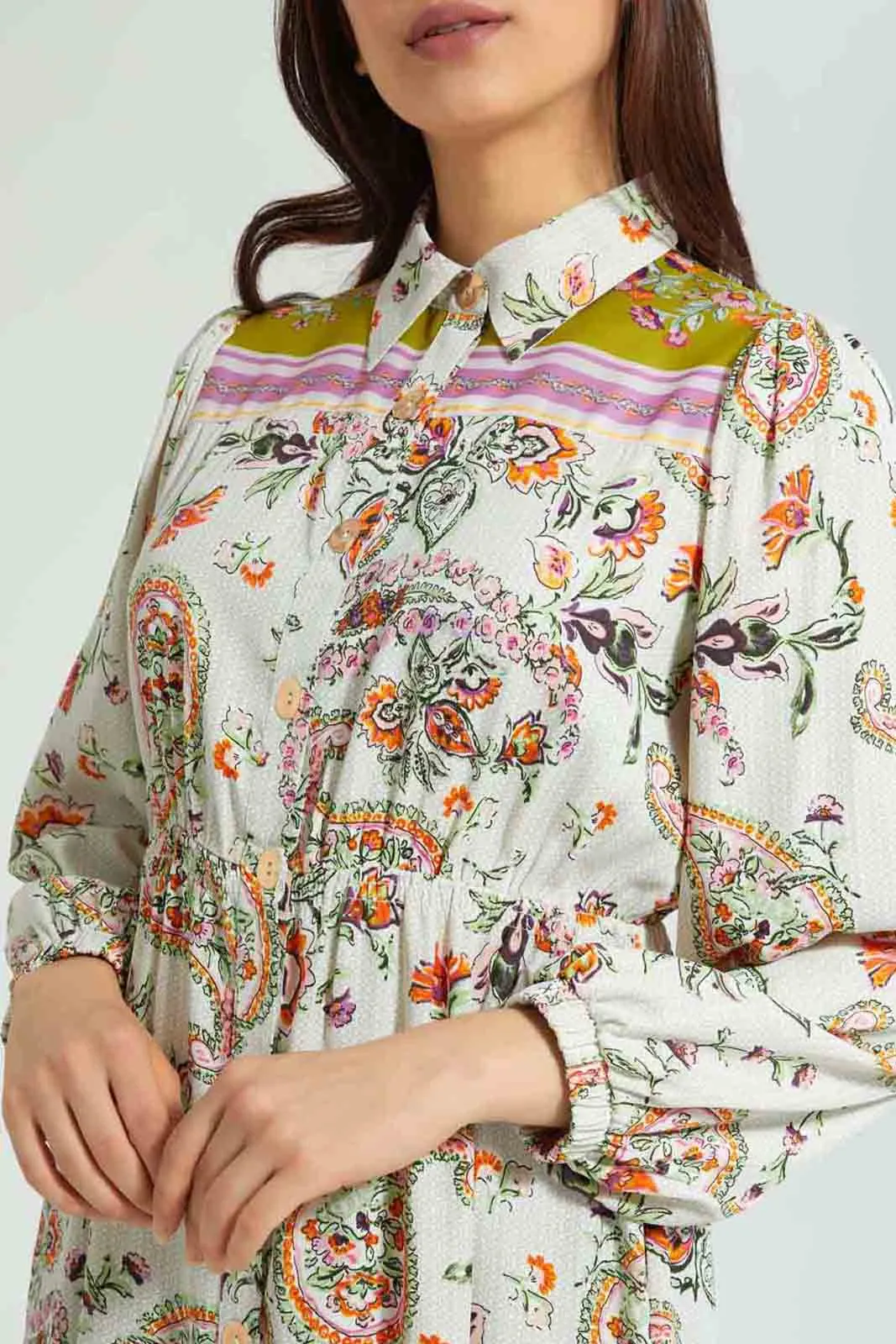 Multicolour Paisley Satin Shirt Dress