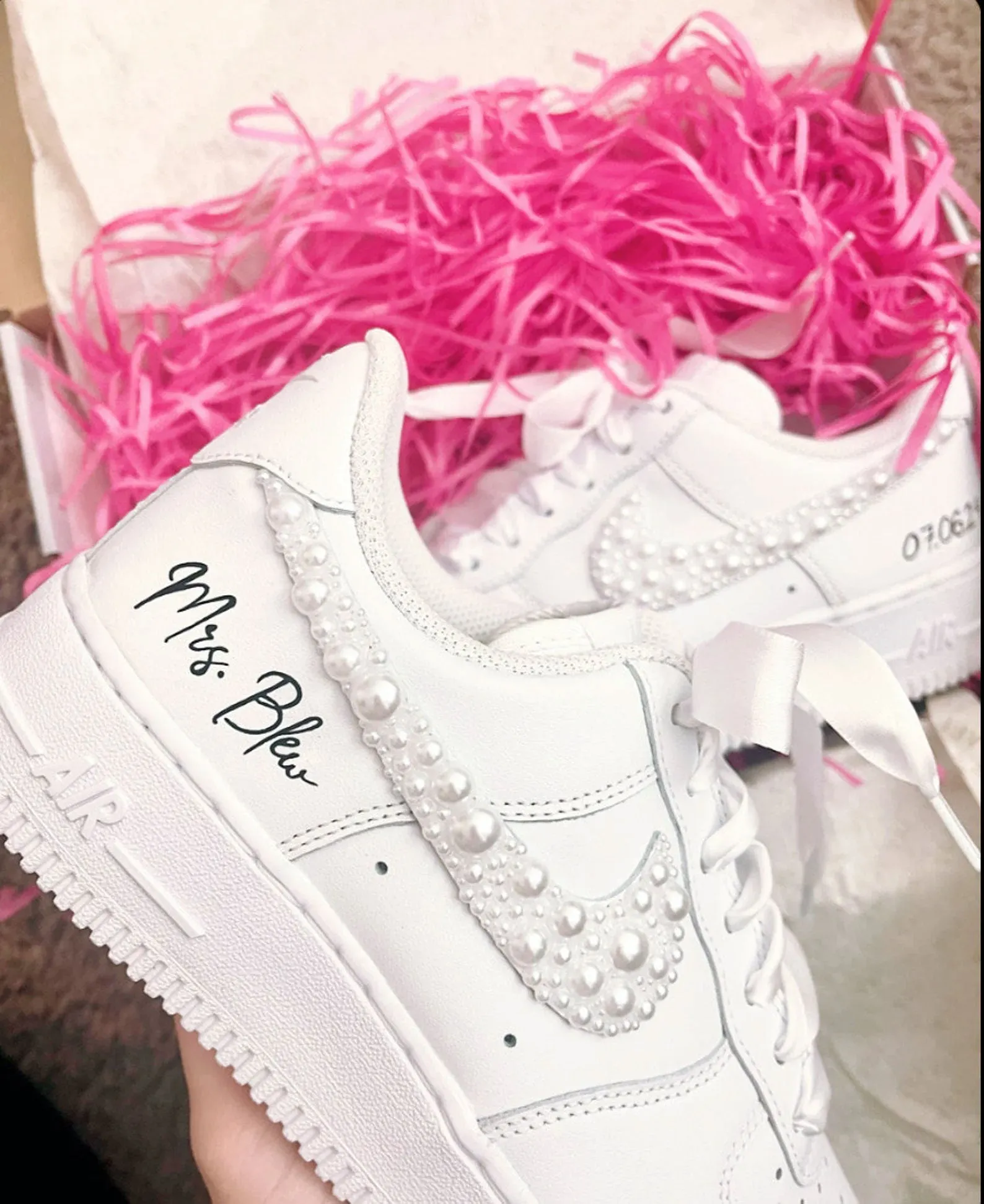Pearl Ribbon Wedding Gift Custom Air Force 1