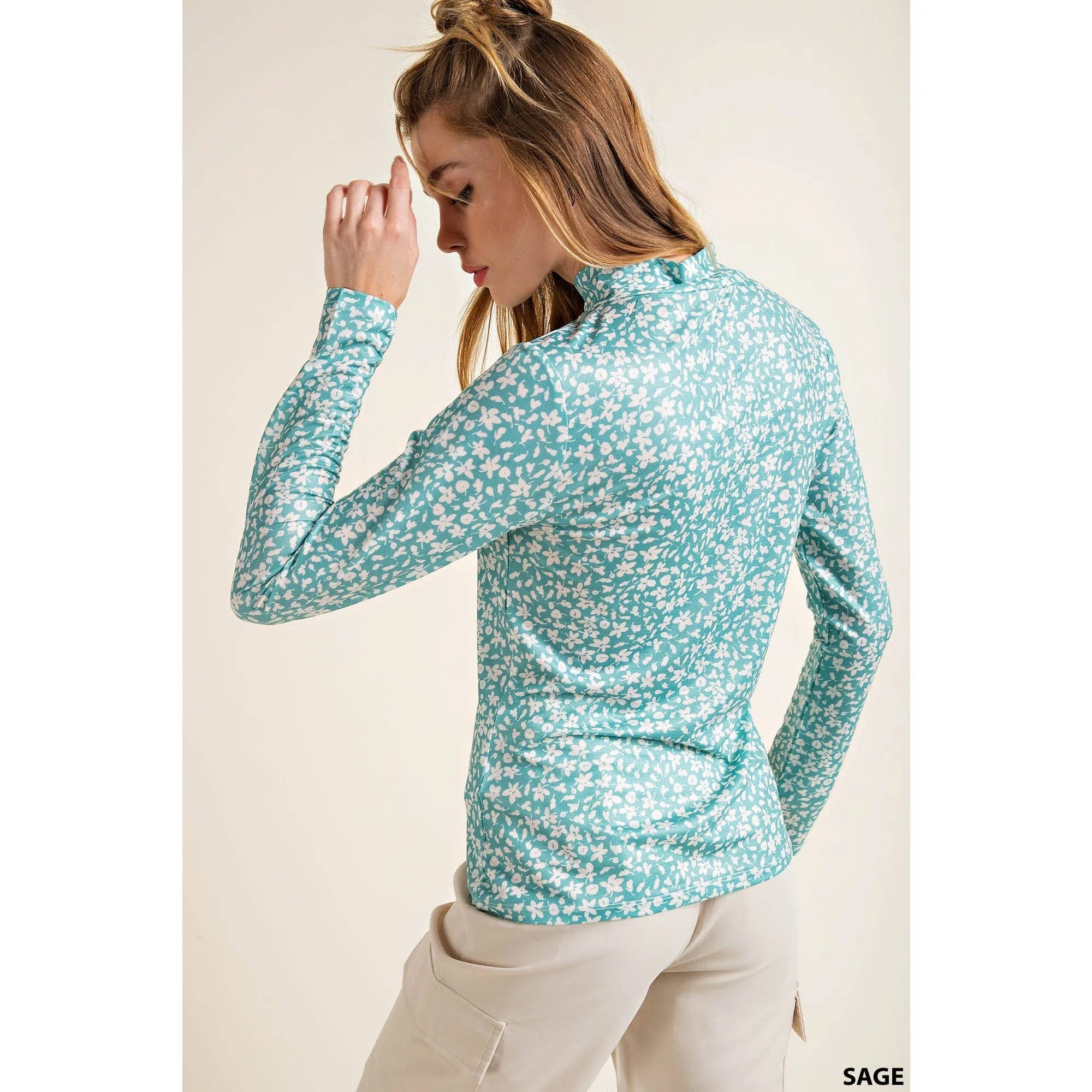 Printed Layering Mock Neck Top