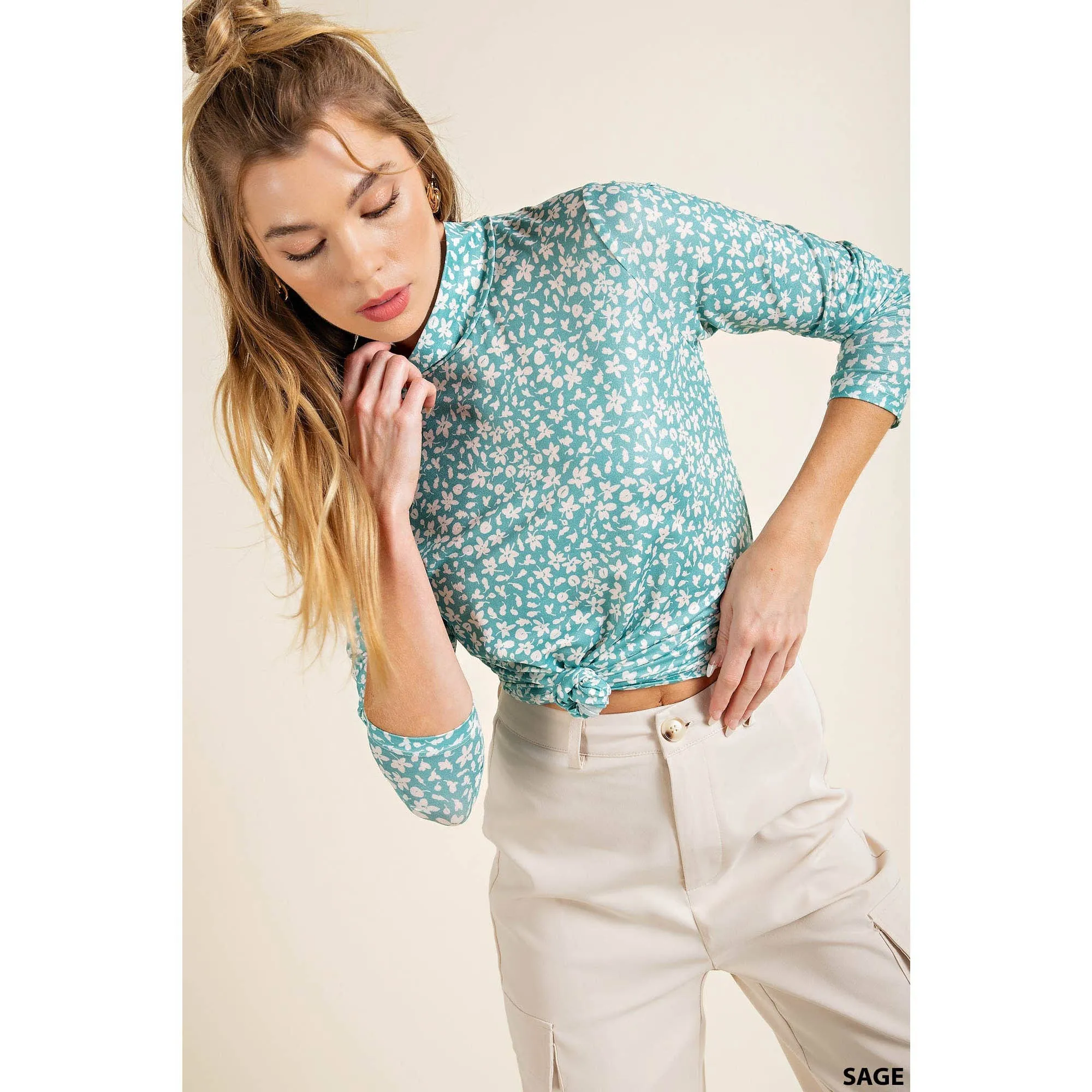 Printed Layering Mock Neck Top